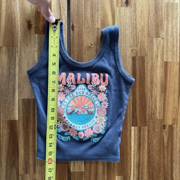 MALIBU ribbed Tank Top Crop Graphic Size SMALL California Y2K Beach Summer Boho - Picture 8 of 9